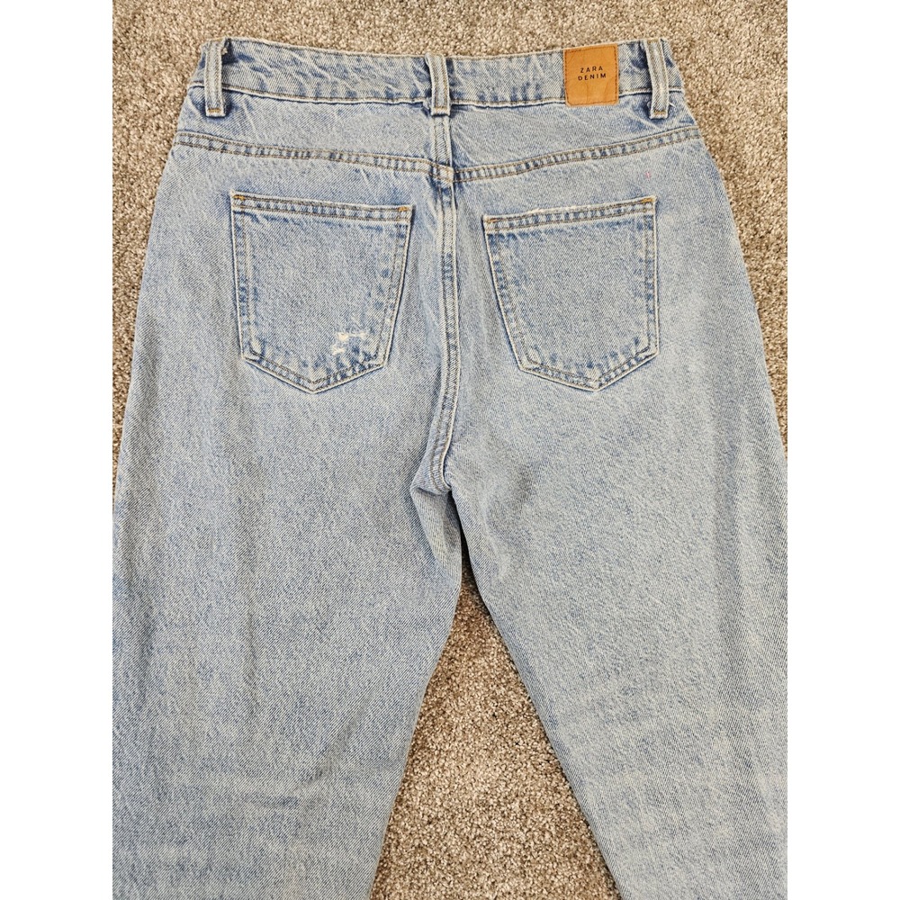 Zara Denim Light Wash Distressed High Rise Straight Leg Jeans - Picture 12 of 16